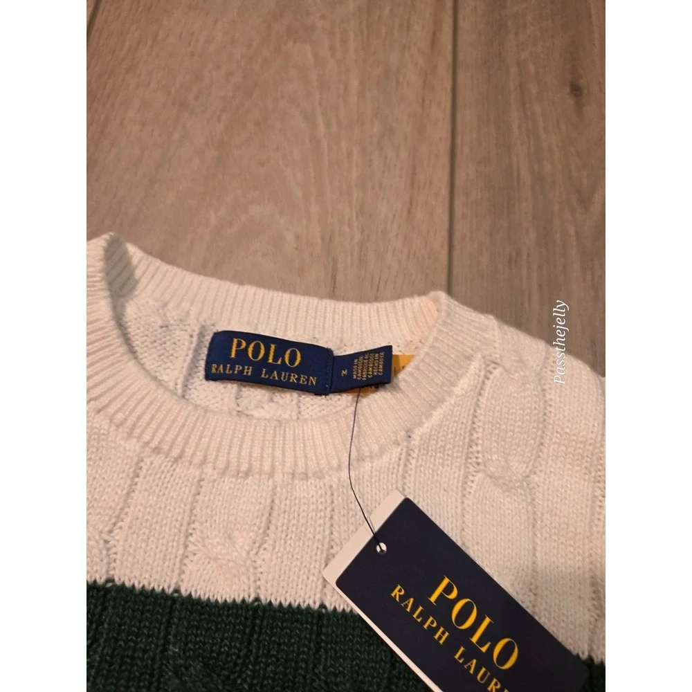 Polo Ralph Lauren Shirt Mens Medium Textured Cable Knit Resort Stripe NWT